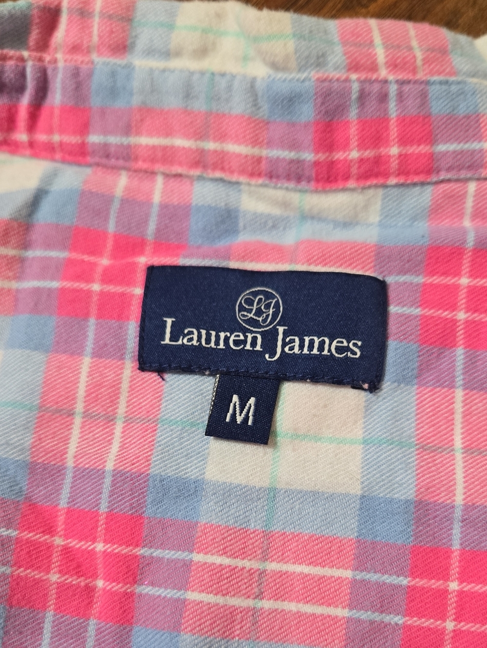 Lauren James Medium Pink Blue Cotton Flannel Button Down - Picture 3 of 10